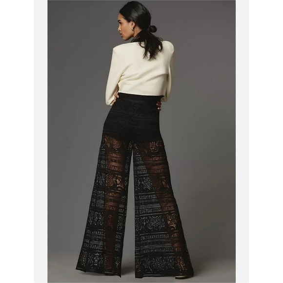 Maeve Wide-Leg Sheer Lace Trousers - Picture 2 of 15